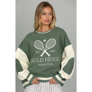 Gold Hinge Tennis Club Patch Sweatshirt Women's Small Wide Arm Oversized Fit